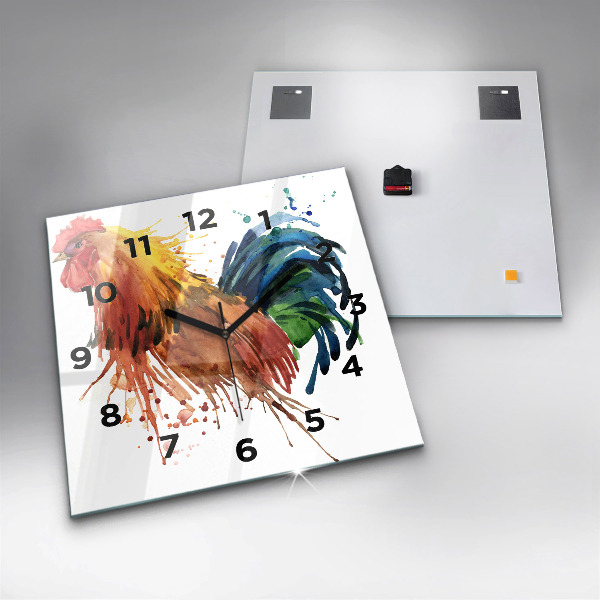 Square wall clock Colorful rooster