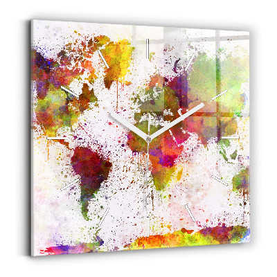 Square wall clock Watercolor map of the world