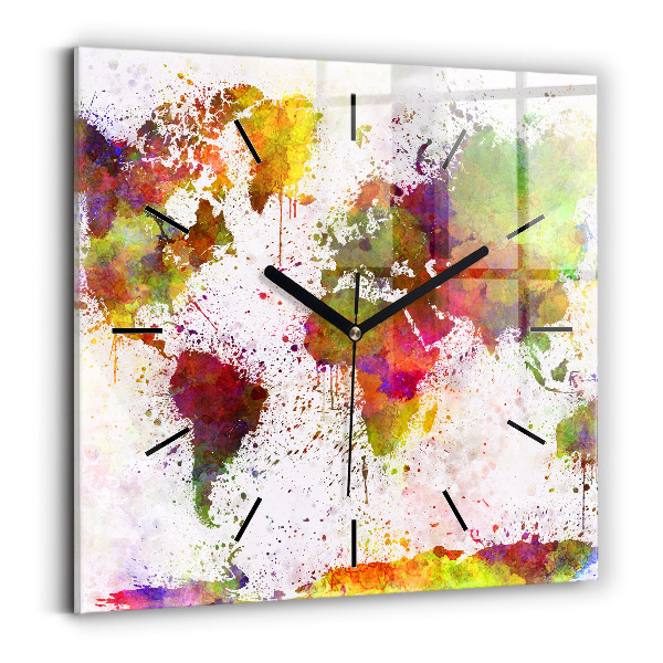 Square wall clock Watercolor map of the world