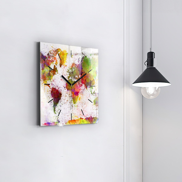 Square wall clock Watercolor map of the world