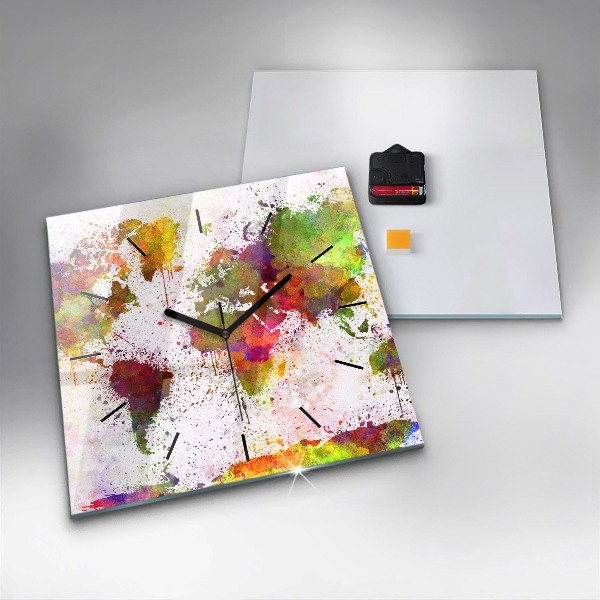 Square wall clock Watercolor map of the world