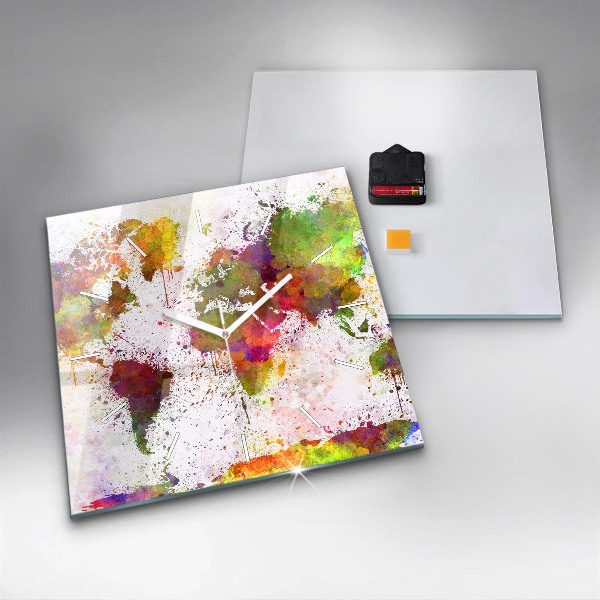 Square wall clock Watercolor map of the world