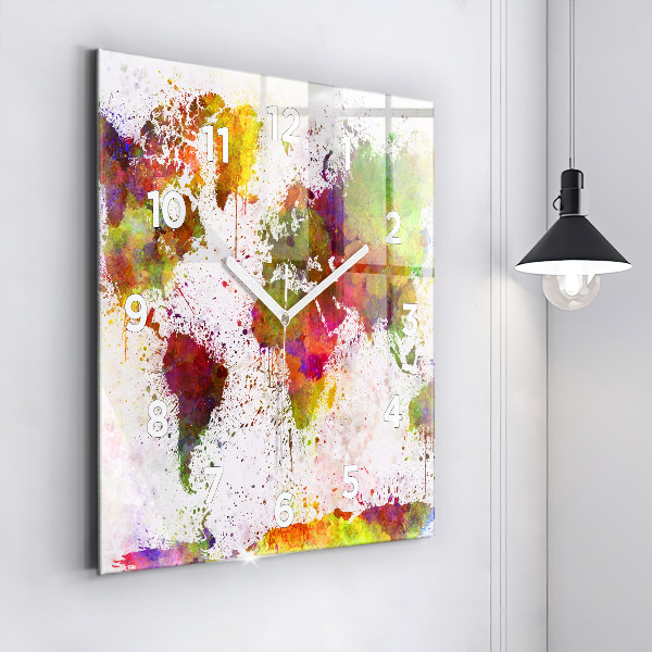 Square wall clock Watercolor map of the world