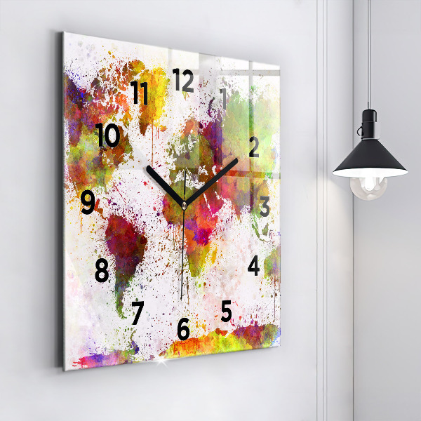 Square wall clock Watercolor map of the world