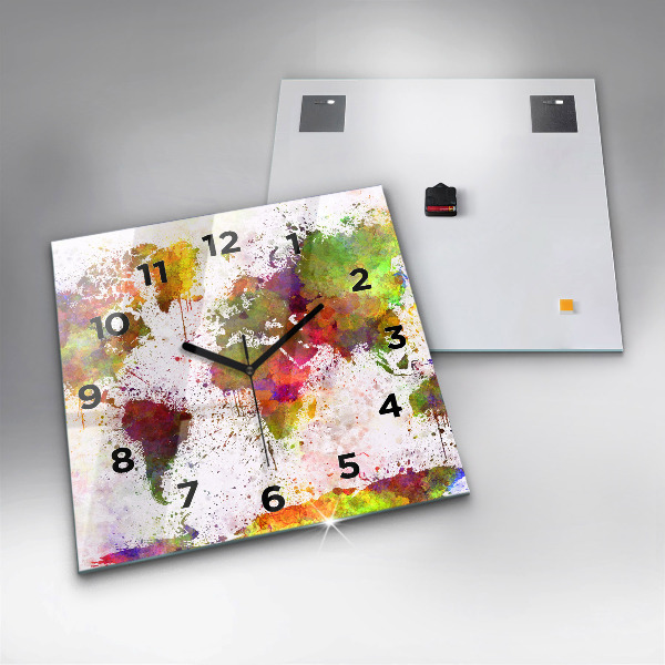 Square wall clock Watercolor map of the world