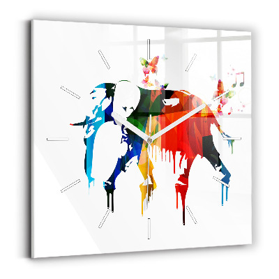 Square wall clock Colorful painted elephant