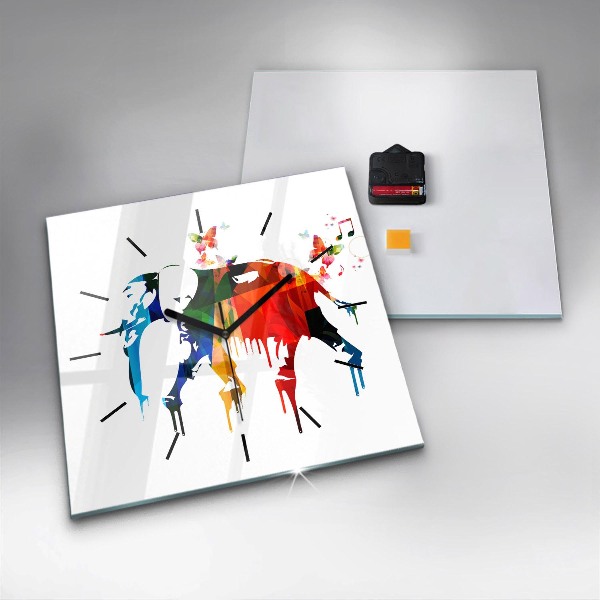 Square wall clock Colorful painted elephant