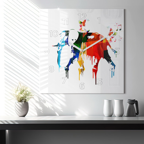 Square wall clock Colorful painted elephant