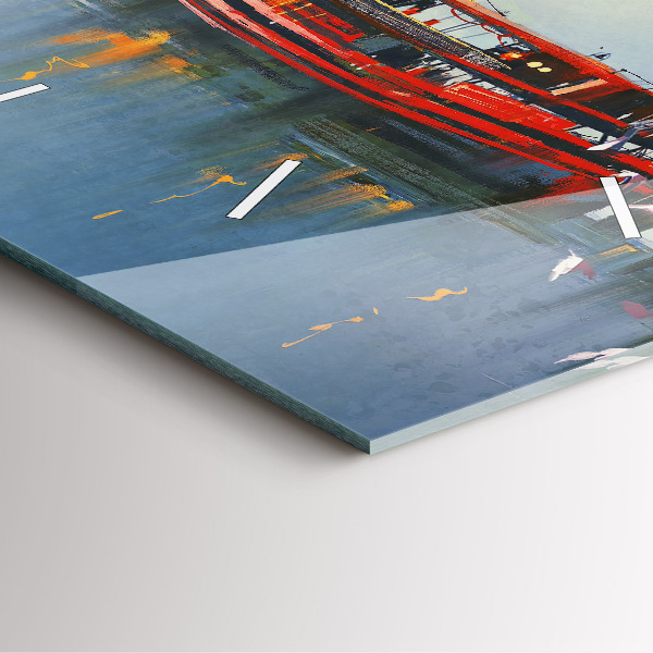 Square wall clock Fishing boat in port