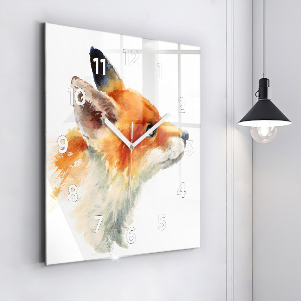 Square wall clock Watercolor young fox