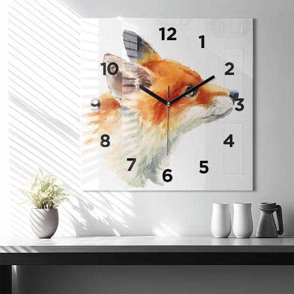 Square wall clock Watercolor young fox