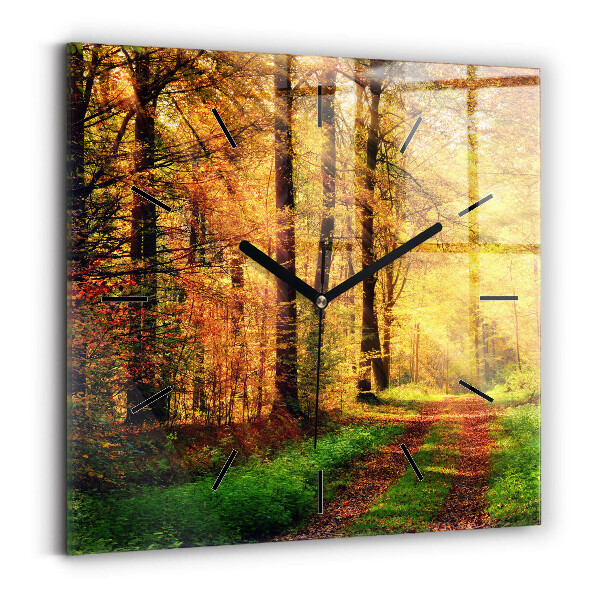 Square wall clock Autumn forest scenery