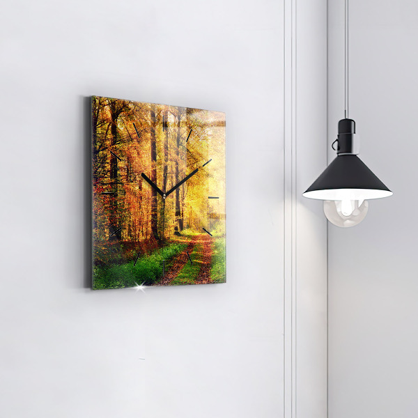 Square wall clock Autumn forest scenery
