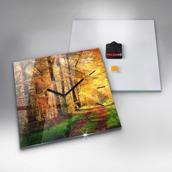 Square wall clock Autumn forest scenery