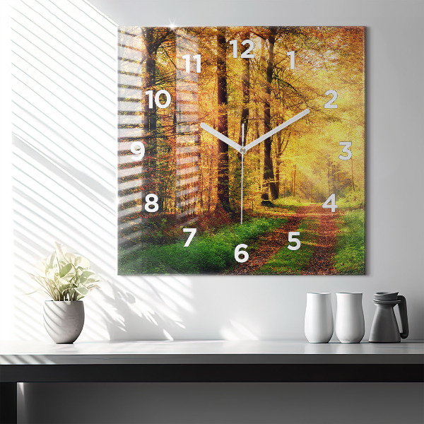 Square wall clock Autumn forest scenery