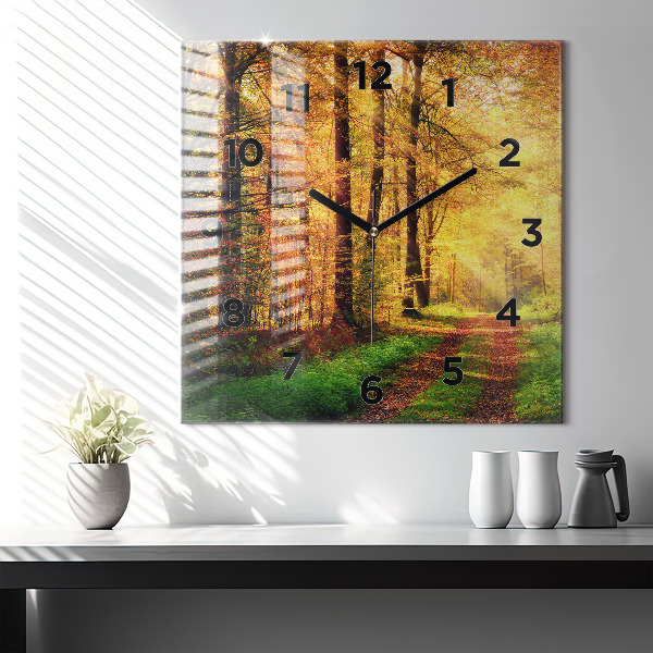 Square wall clock Autumn forest scenery