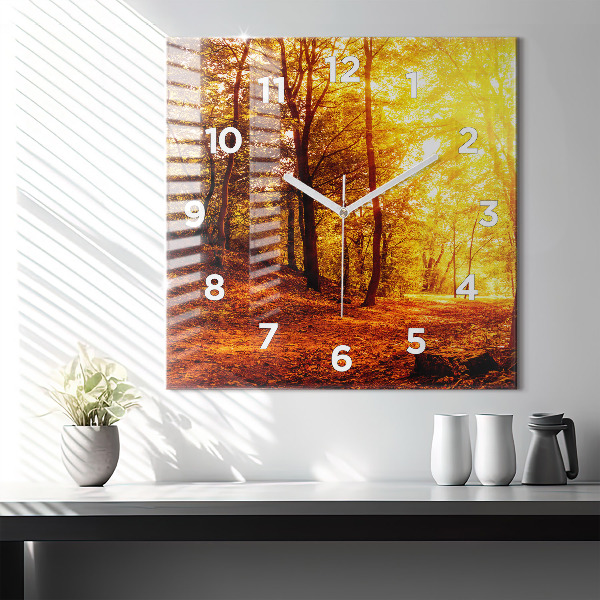 Square wall clock Forest landscape in the sun