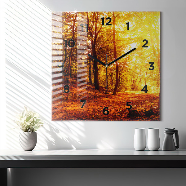 Square wall clock Forest landscape in the sun