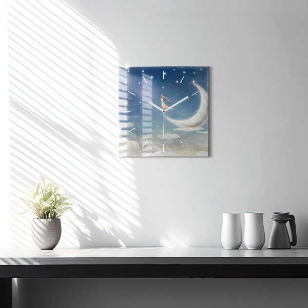 Square wall clock Girl on the moon