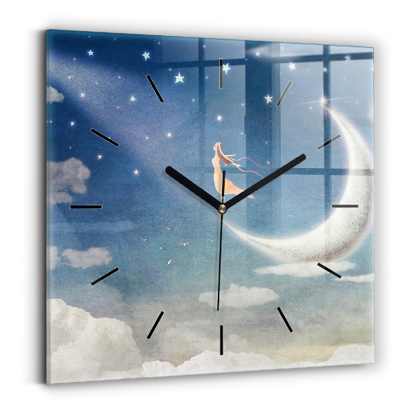 Square wall clock Girl on the moon