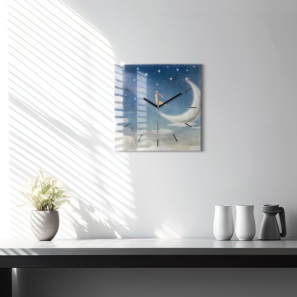Square wall clock Girl on the moon