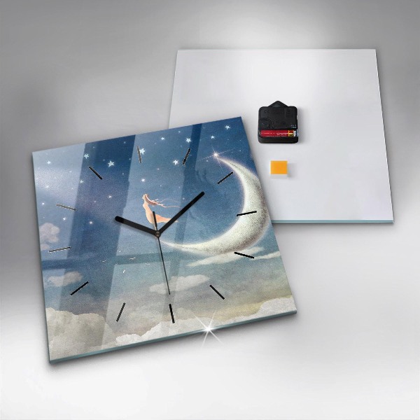 Square wall clock Girl on the moon