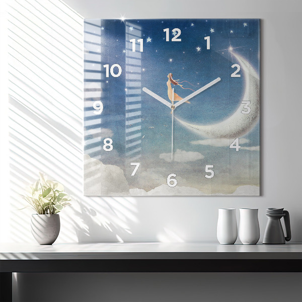 Square wall clock Girl on the moon