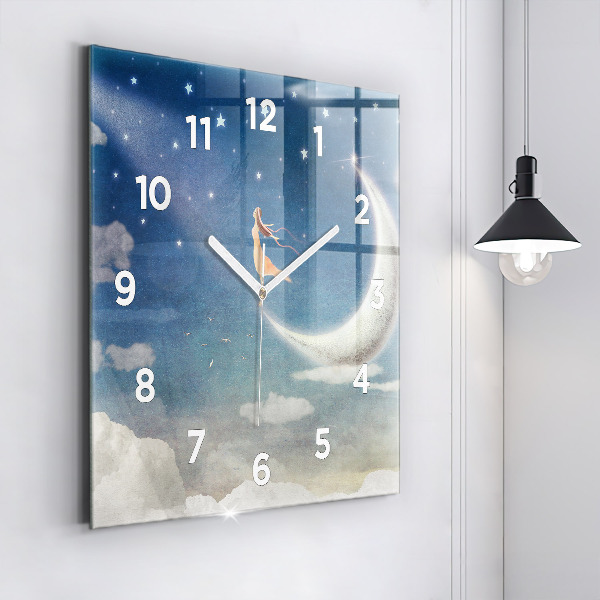 Square wall clock Girl on the moon