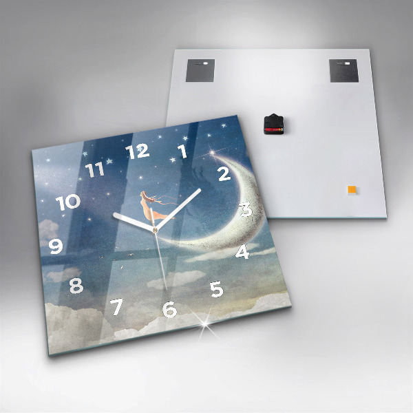 Square wall clock Girl on the moon