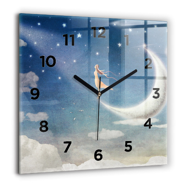 Square wall clock Girl on the moon