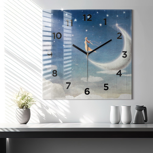 Square wall clock Girl on the moon