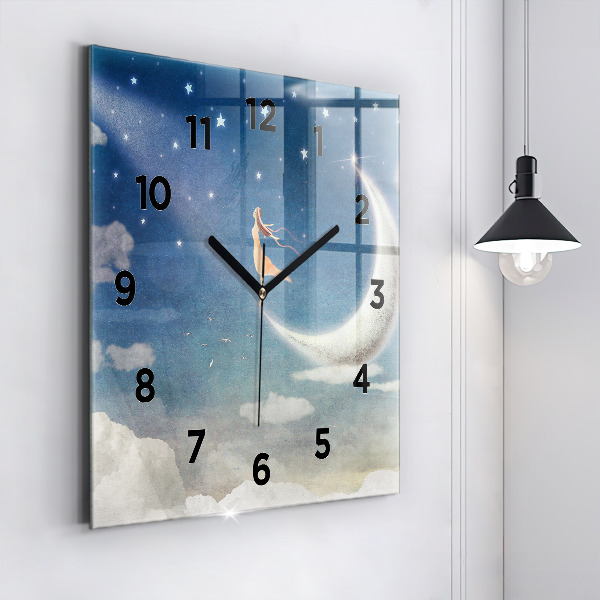 Square wall clock Girl on the moon