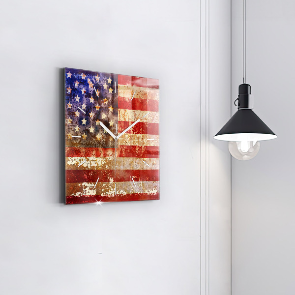 Square wall clock Vintage USA Flag