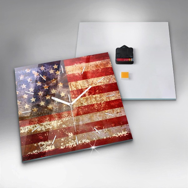 Square wall clock Vintage USA Flag