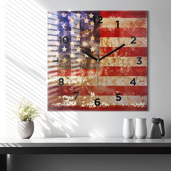 Square wall clock Vintage USA Flag
