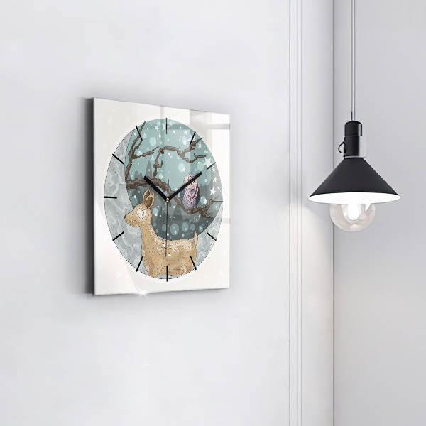 Square wall clock Nocturnal Animals and the Moon