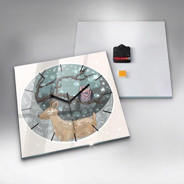 Square wall clock Nocturnal Animals and the Moon