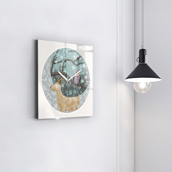 Square wall clock Nocturnal Animals and the Moon