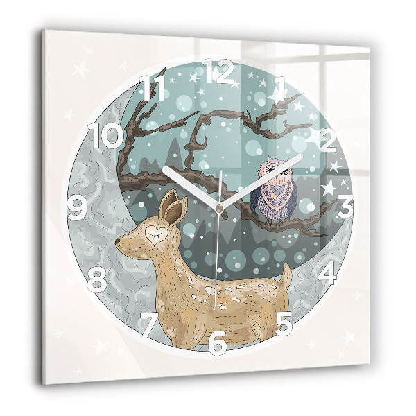 Square wall clock Nocturnal Animals and the Moon