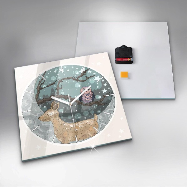 Square wall clock Nocturnal Animals and the Moon