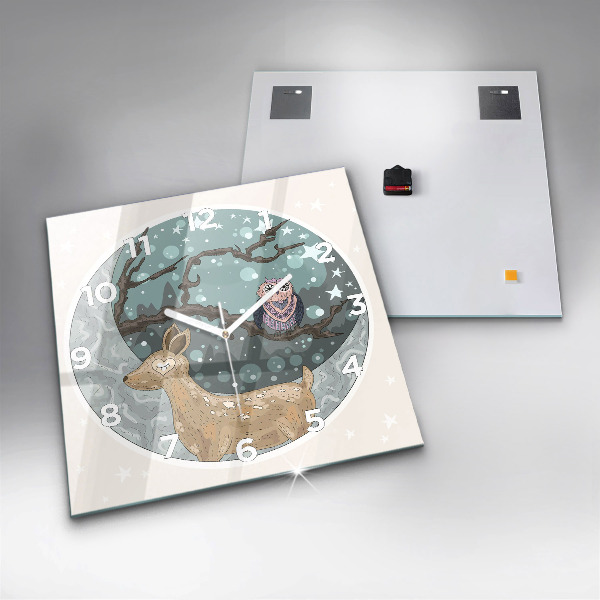 Square wall clock Nocturnal Animals and the Moon