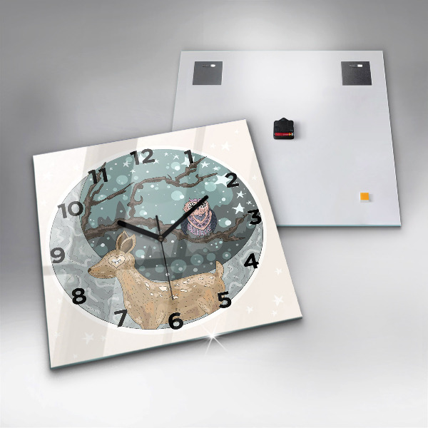 Square wall clock Nocturnal Animals and the Moon