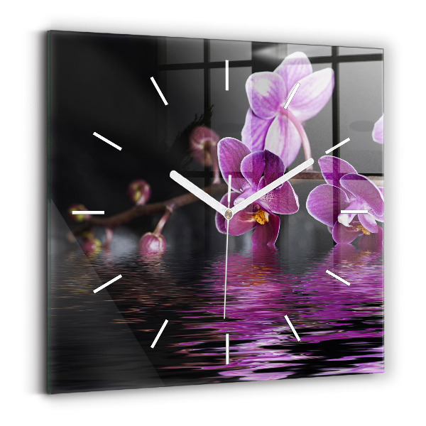 Square wall clock Orchid flower on the water