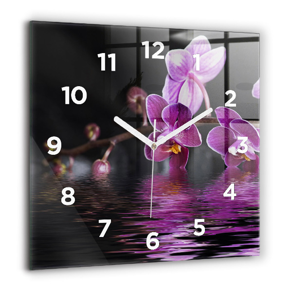 Square wall clock Orchid flower on the water