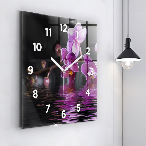 Square wall clock Orchid flower on the water