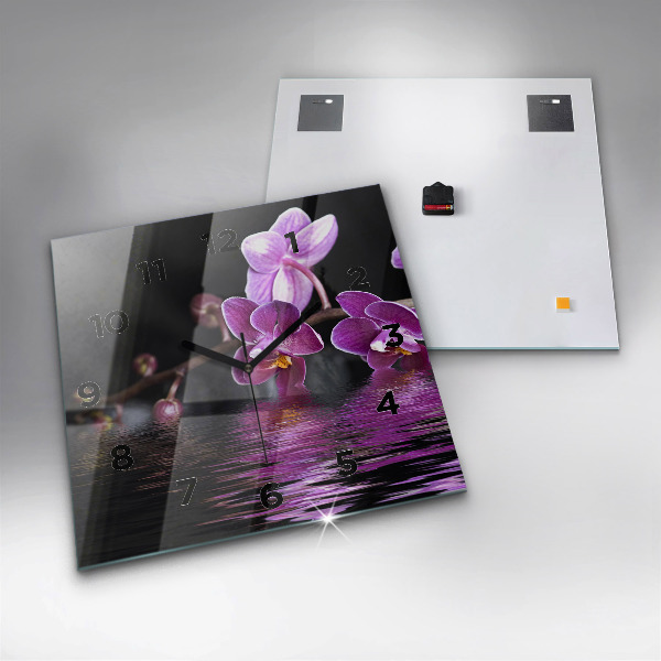 Square wall clock Orchid flower on the water