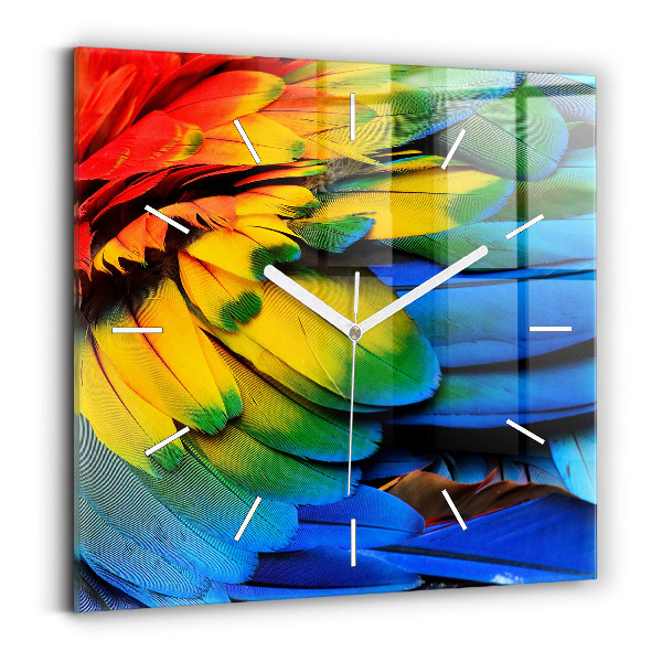 Square wall clock Colorful bird wings