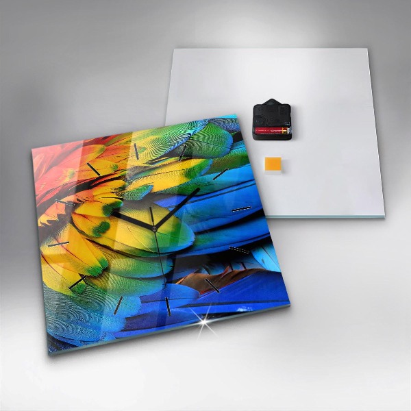 Square wall clock Colorful bird wings