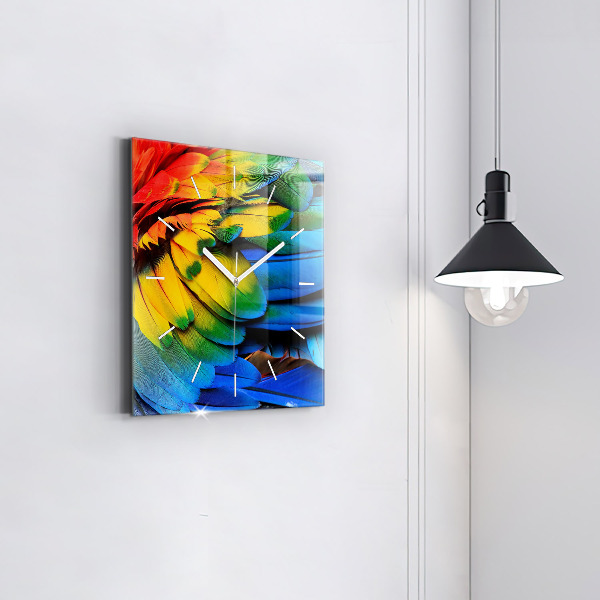 Square wall clock Colorful bird wings