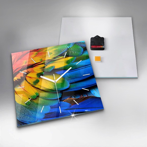 Square wall clock Colorful bird wings